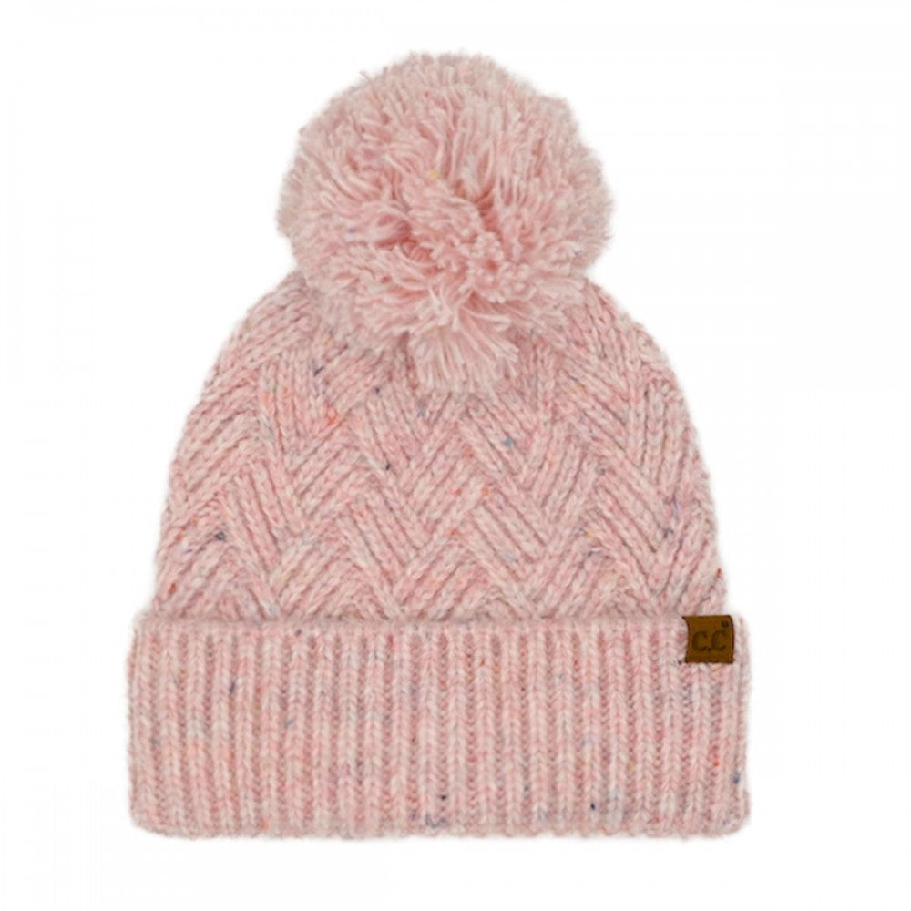 C.C. Criss-Cross Pattern Yarn Pom Beanie