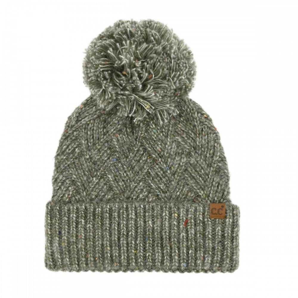 C.C. Criss-Cross Pattern Yarn Pom Beanie