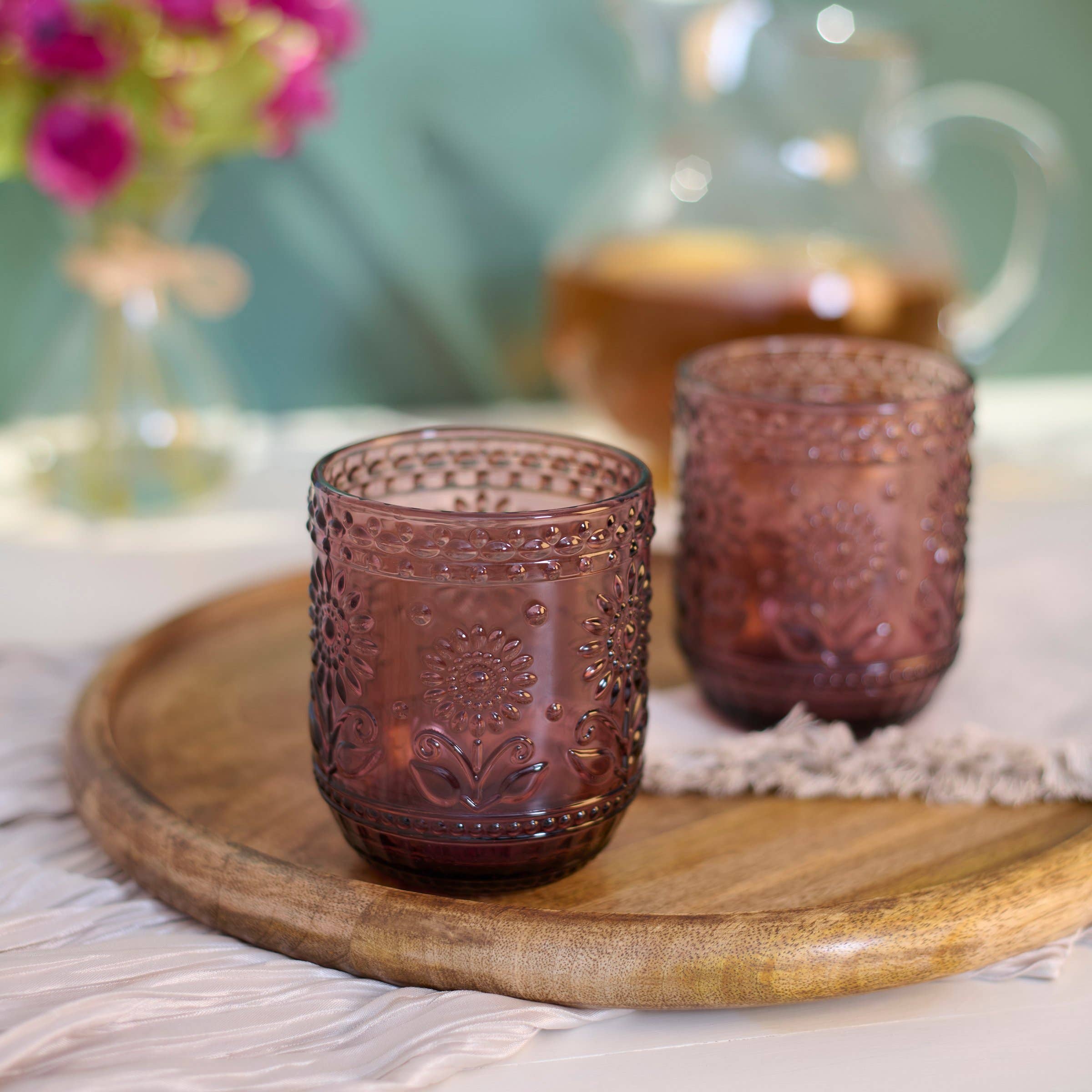 Pink Flower Drinking Glass