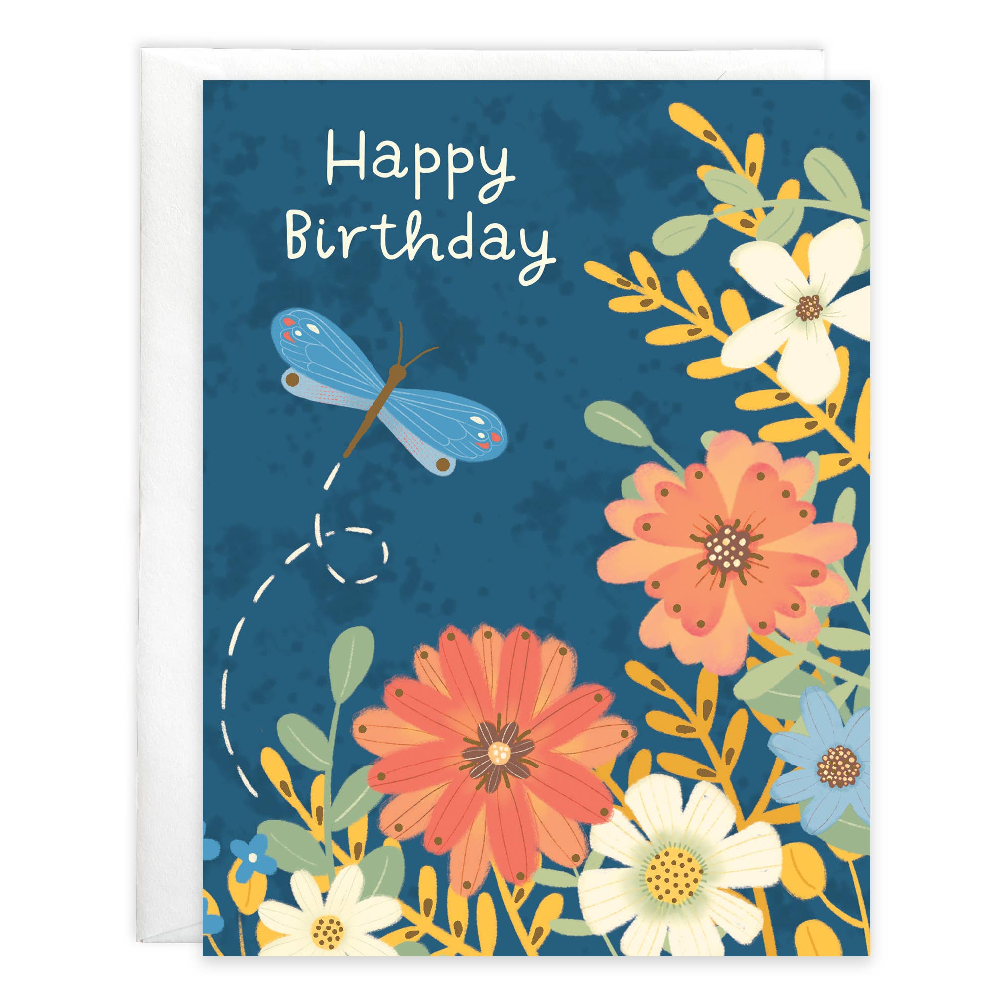 Birthday Greeting Card - Dragonfly Flowers