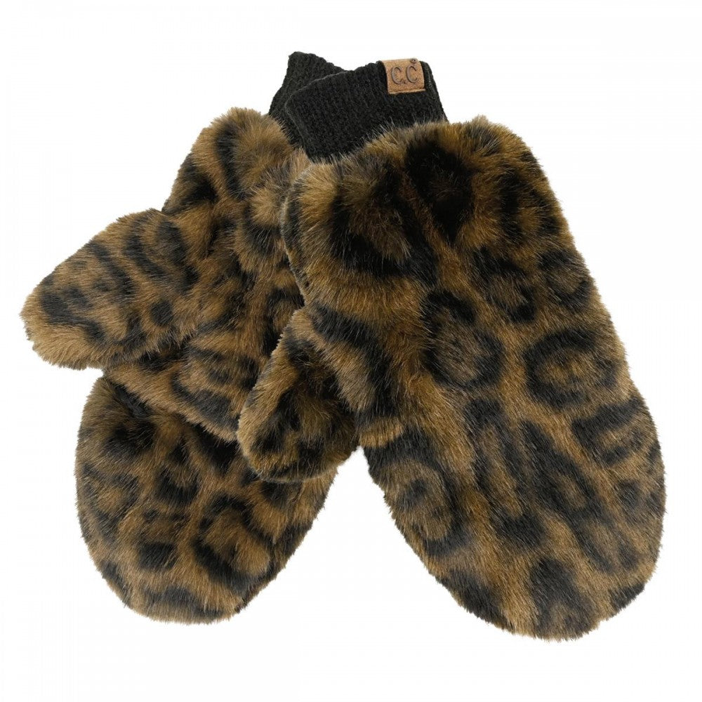 C.C. Leopard Fur Convertible Mitten Gloves