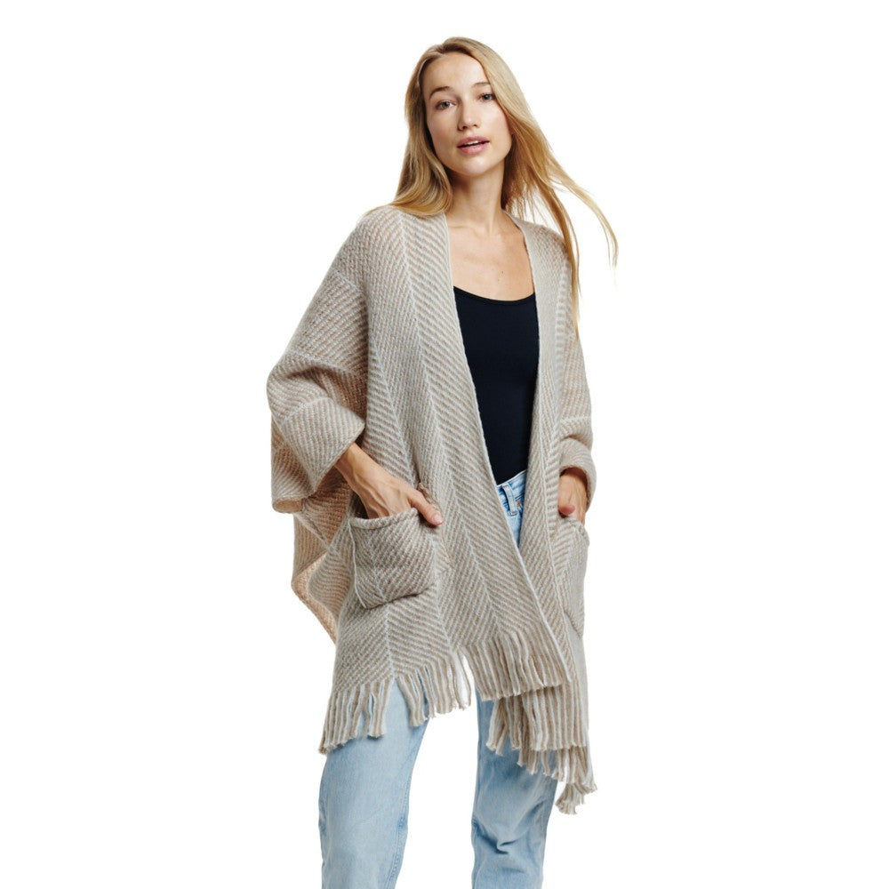 Fuzzy Chevron Knit Kimono With Pockets