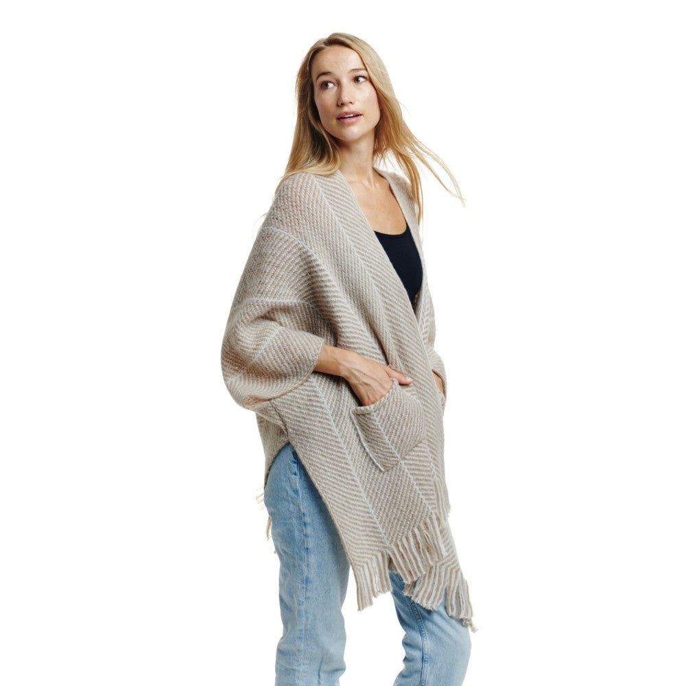 Fuzzy Chevron Knit Kimono With Pockets