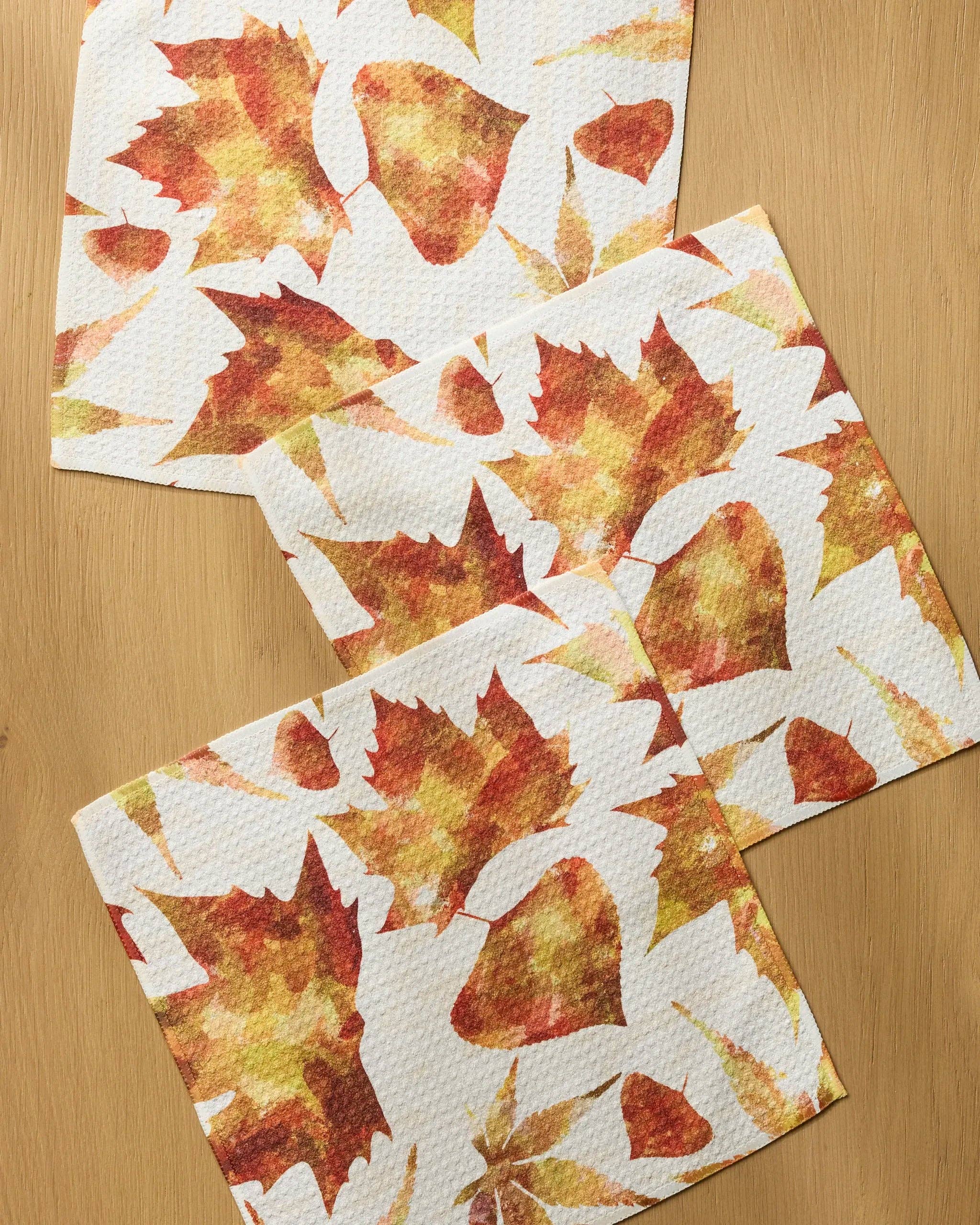 Geometry Painted Fall Dishcloth Set 3-Pack | Watercolor Maple Leaf