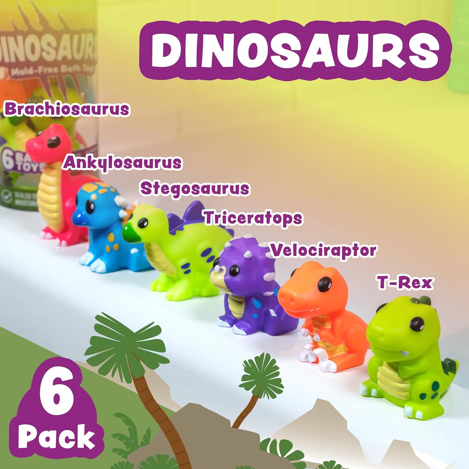 Tub Works® Dinosaur Mold Free Bath Toys, 6 Pack