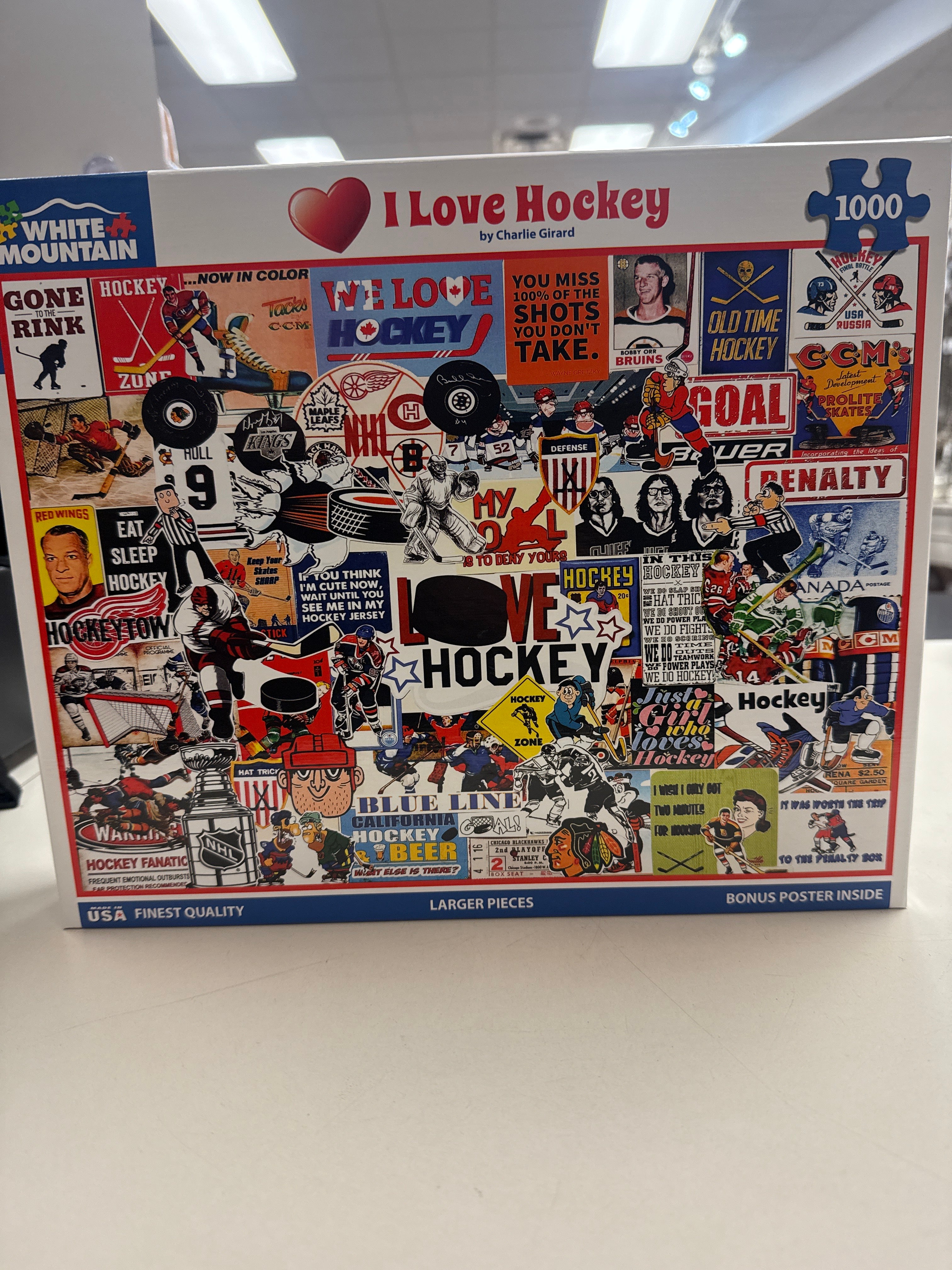 I Love Hockey 1000 Piece Puzzle- White Mountain