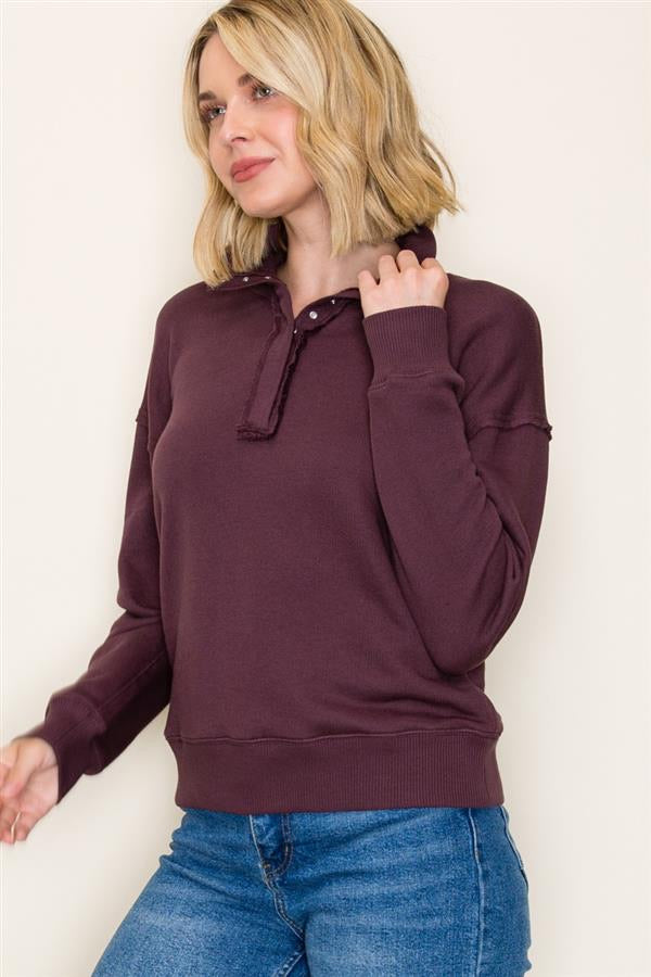 Snap Up Mock Neck Sweatshirt