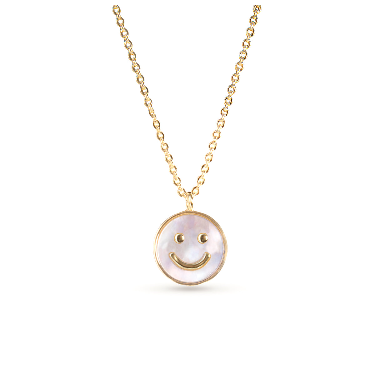 Mother of Pearl Smiley Face Necklace - Gold