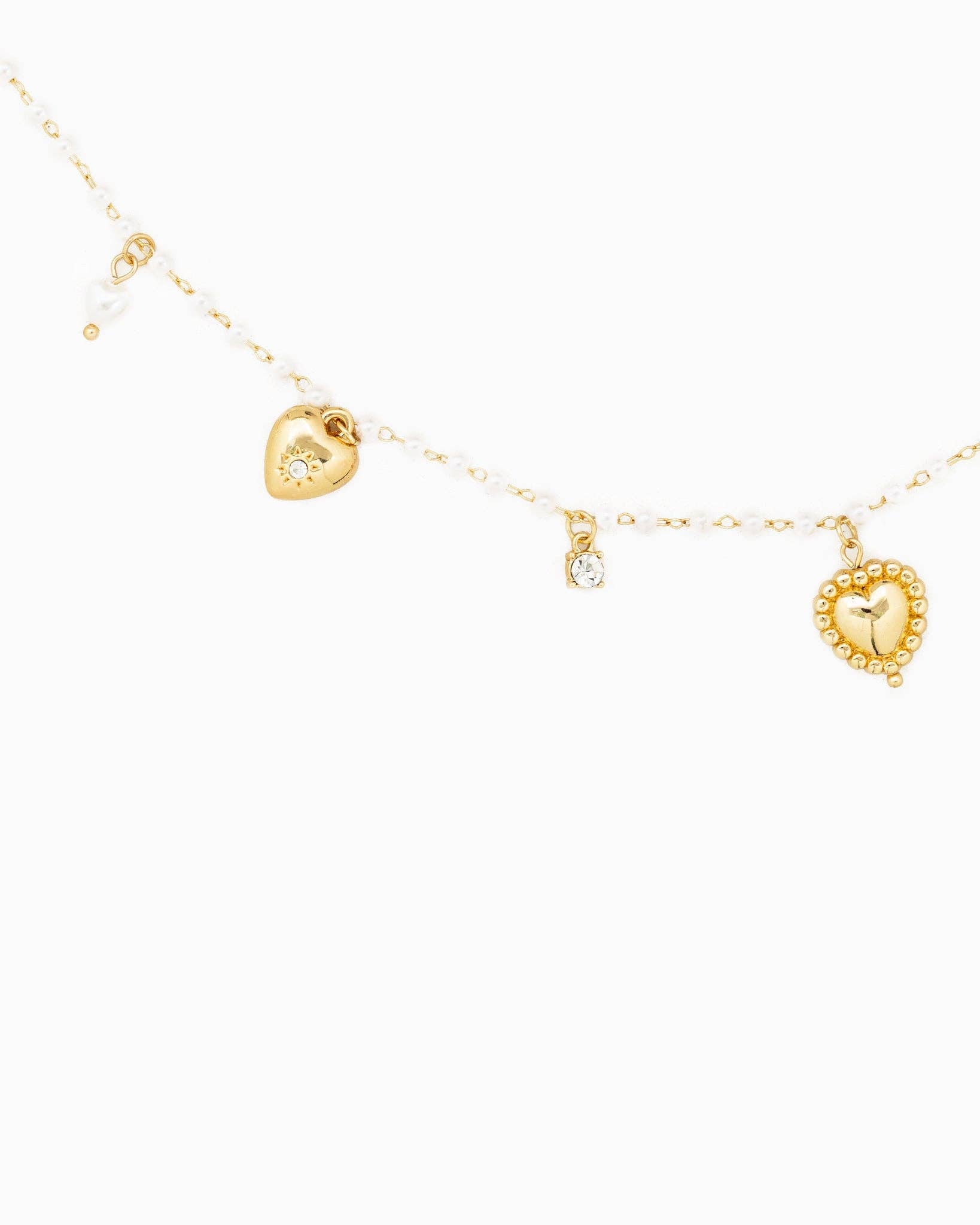 Vintage Puffy Heart Pearl Mix Chain Necklace