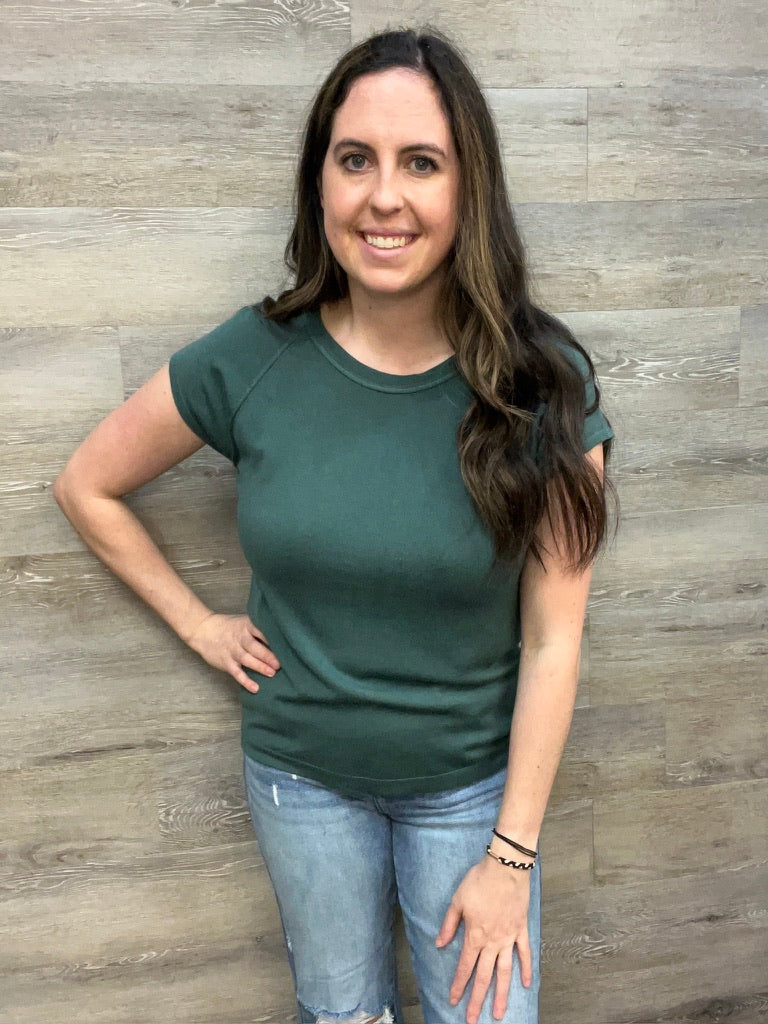 Raglan Short Sleeve Raw Edge Detail Top FINAL SALE