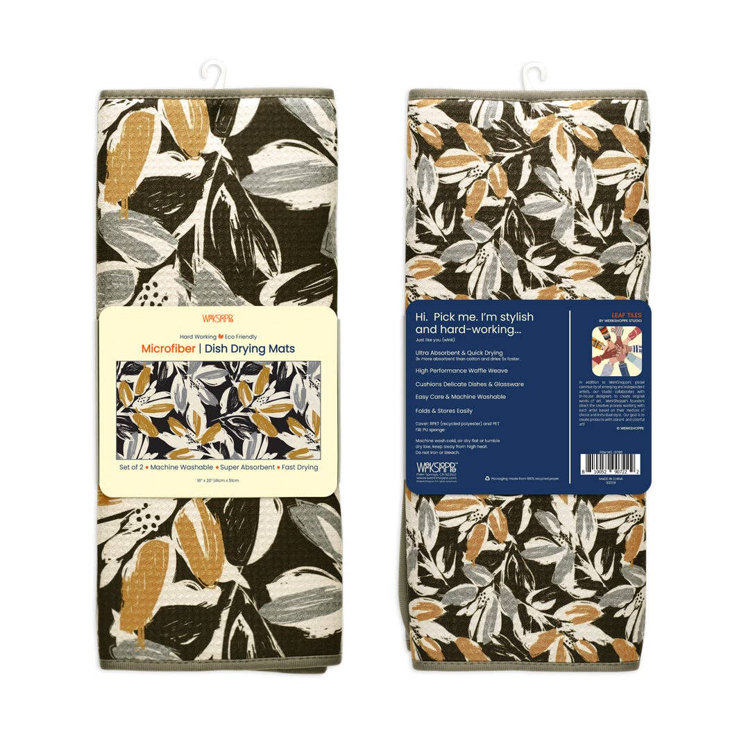 Leaf Tiles Dish Drying Mats, Set of 2
