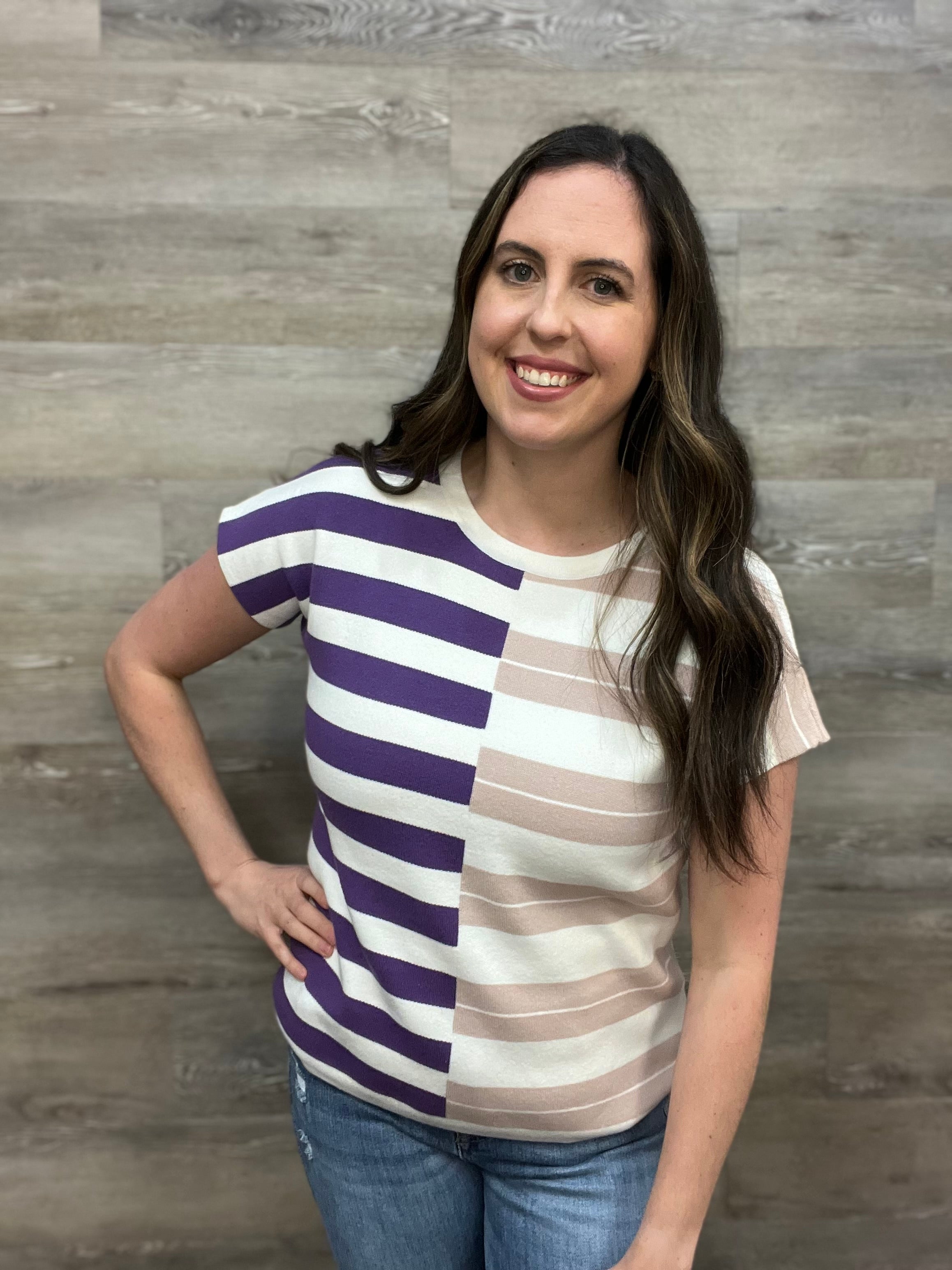 Color Block Short Sleeve Sweater FINAL SALE