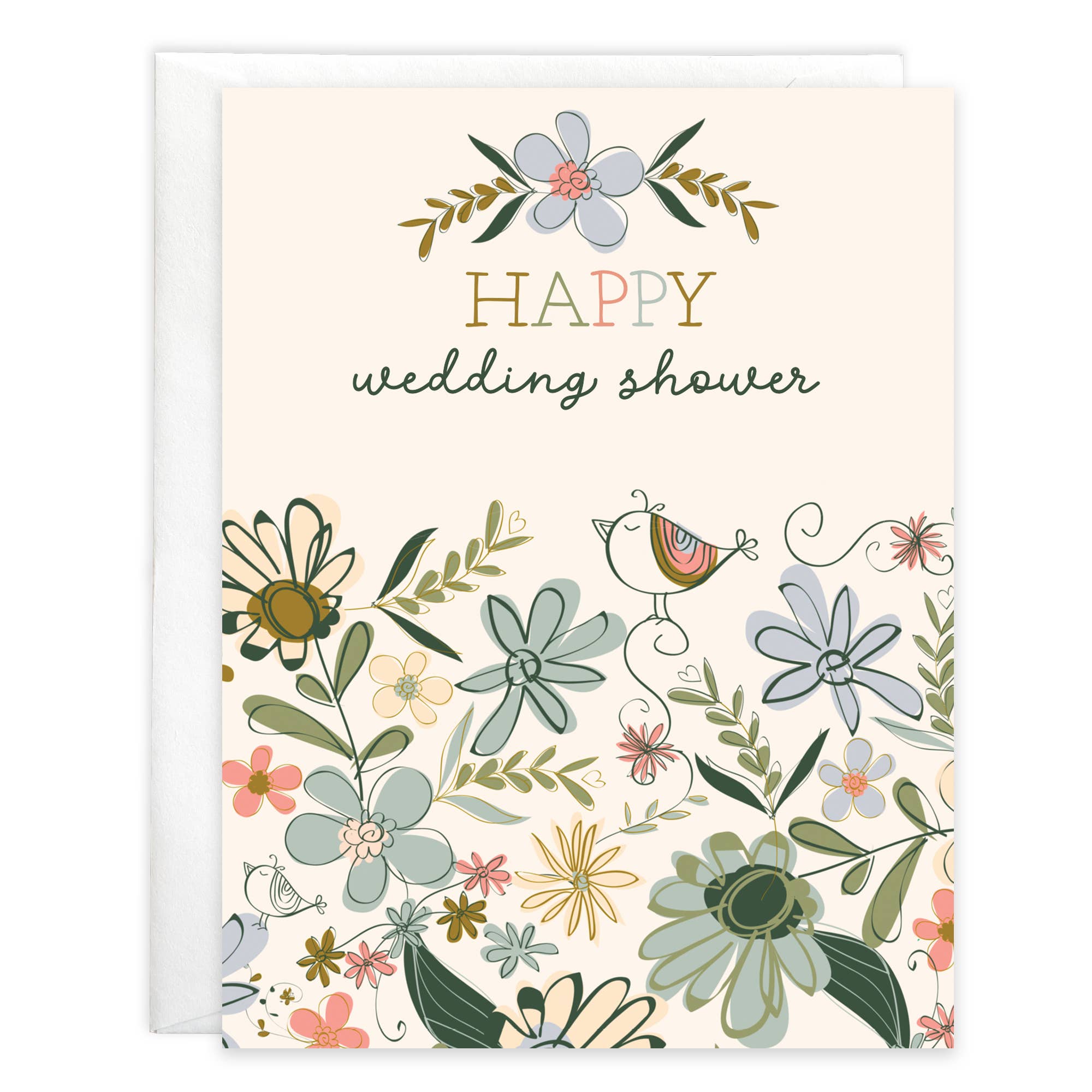 Wedding Shower Greeting Card - Shower Flowers and Bird