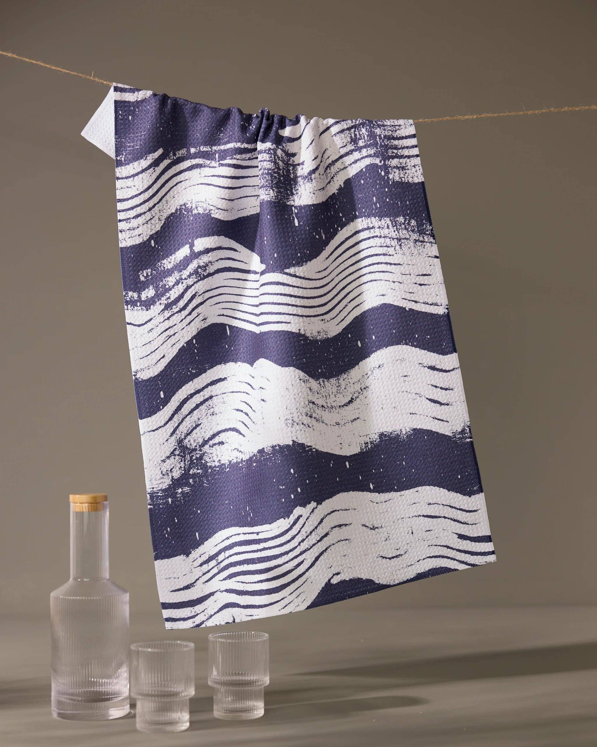 Geometry Brushline Navy Tea Towel