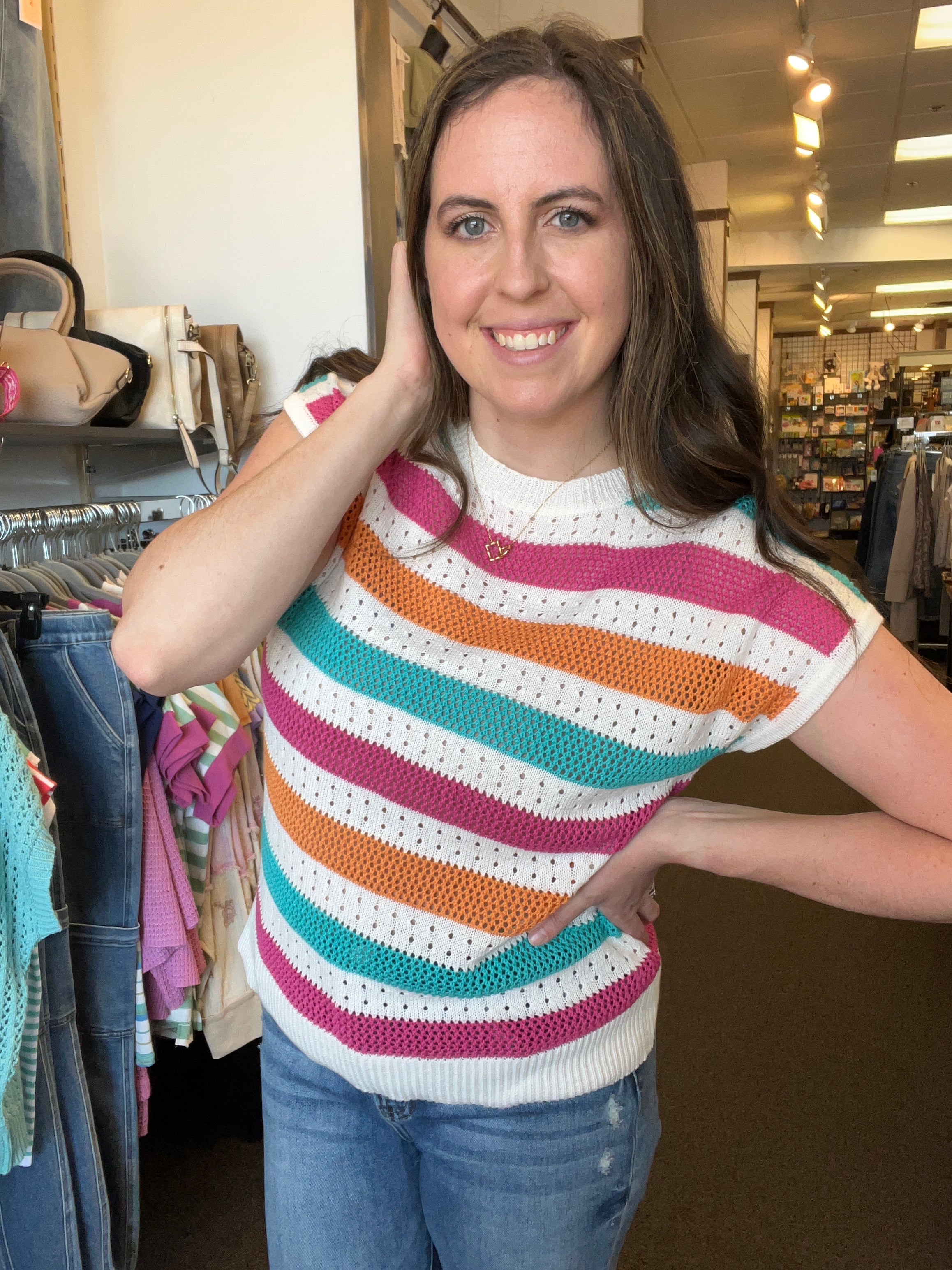 Color Block Pointelle Sweater FINAL SALE