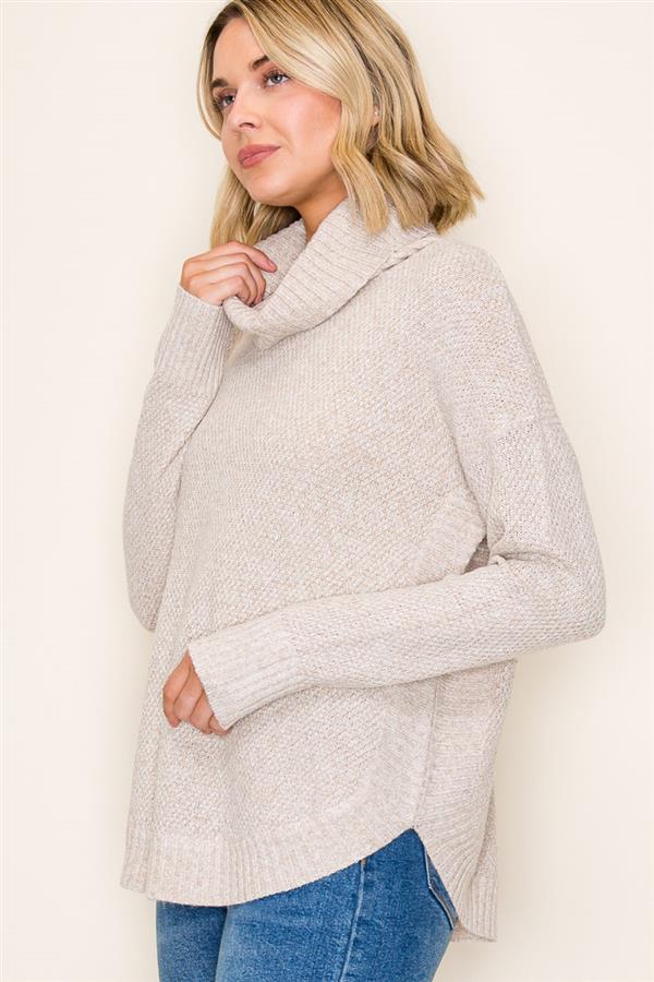 Slouchy Turtle Neck Waffle Sweater