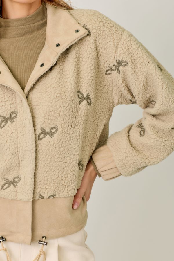 Bow Embroidery Mixed Material Jacket