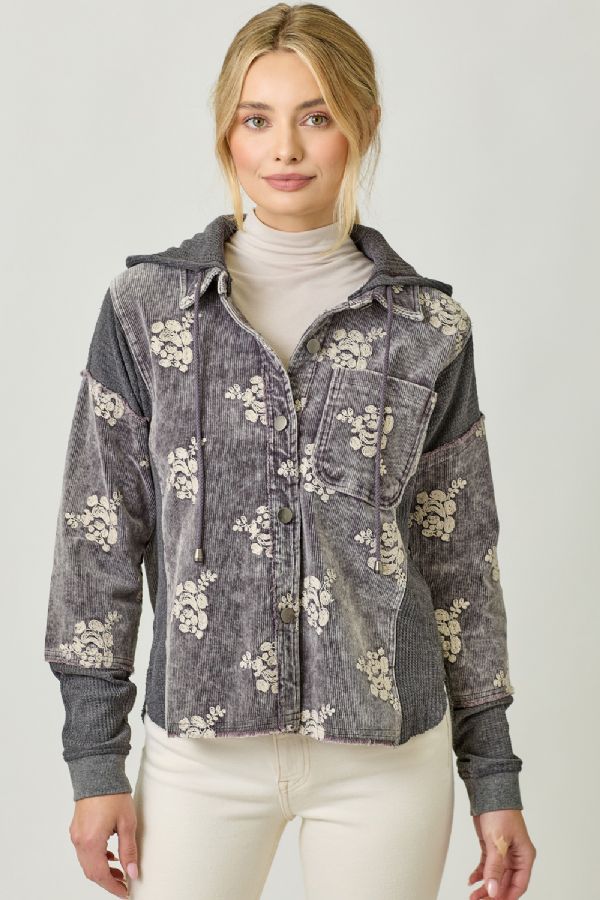 Flower Embroidery Hoodie Jacket