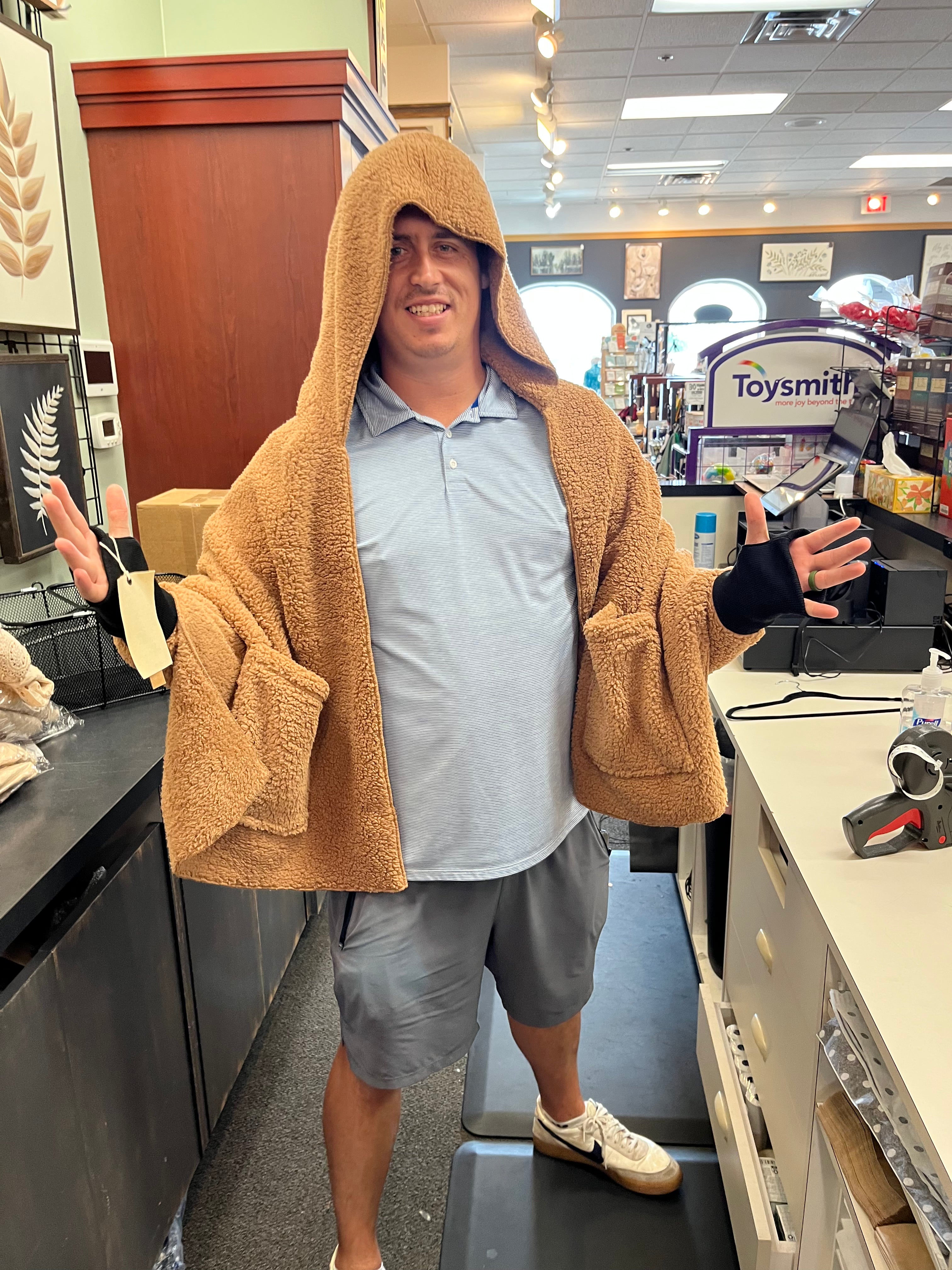 Sherpa Camel Hooded Wrap with Cuffs - 76x30in