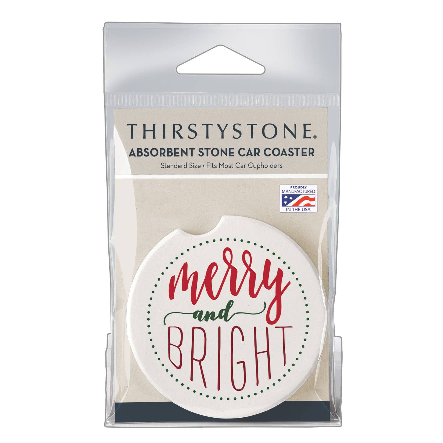 "Merry & Bright" Absorbent Stone Car Coaster 1pk