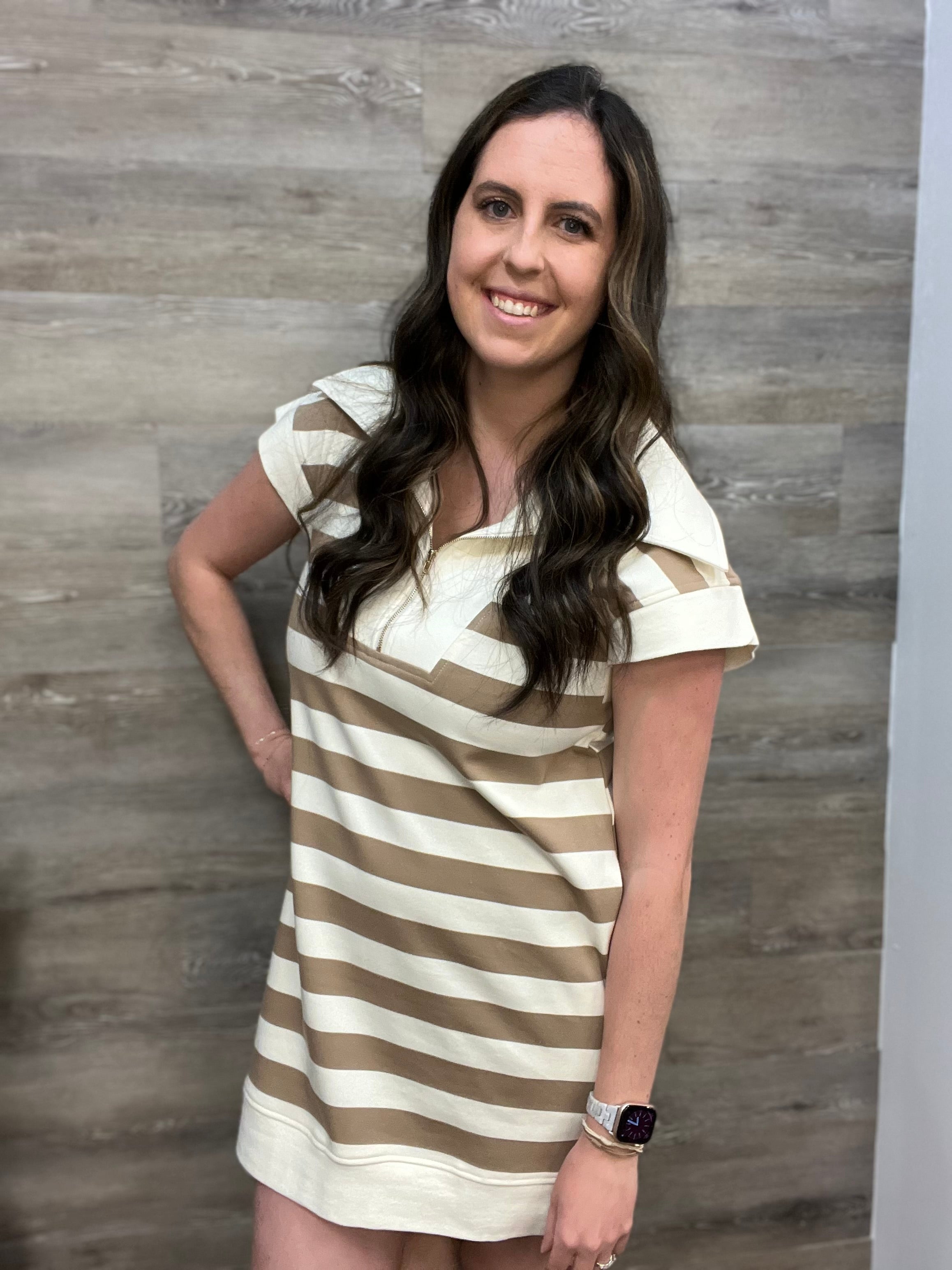 Taupe Striped Casual Dress