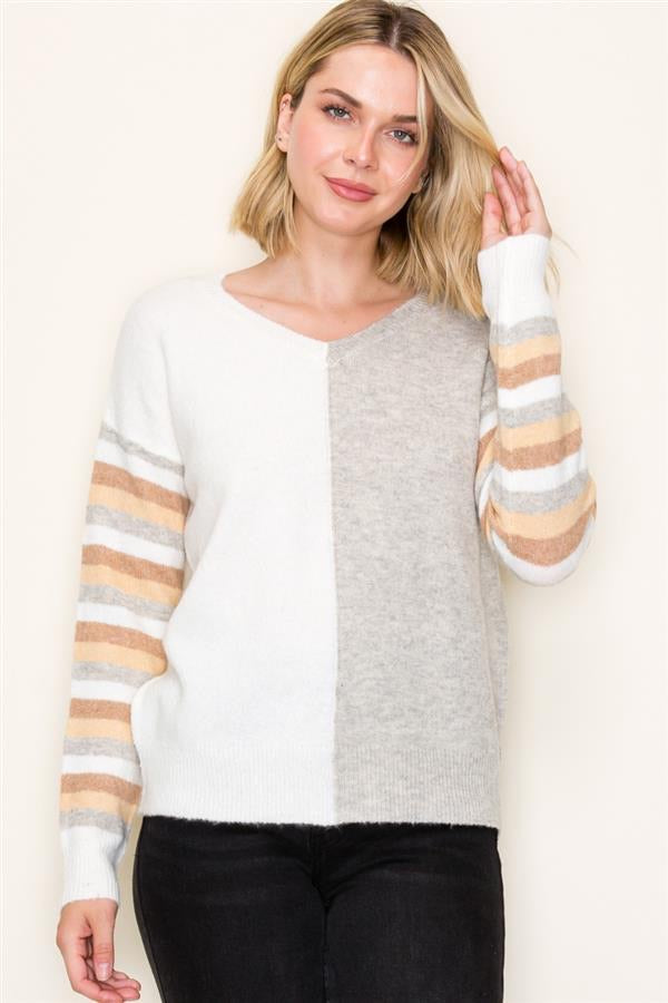 Multi Color Block V-Neck Sweater