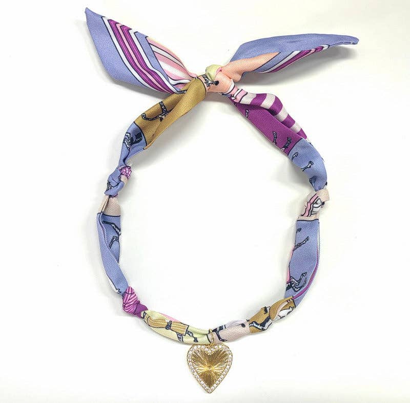Scarf Necklace Purple w/ Gold Rhinestone Heart