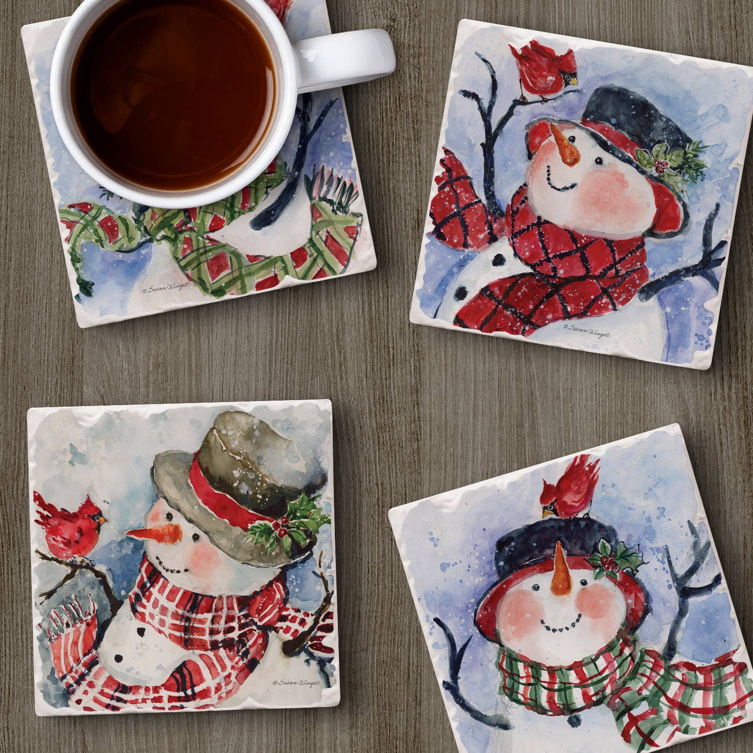 Watercolor Snowman Coaster 4 Pk