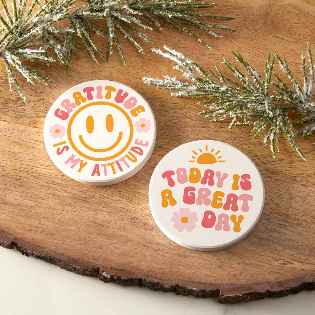 Gratitude & Great Day Set of 2 Car Coasters