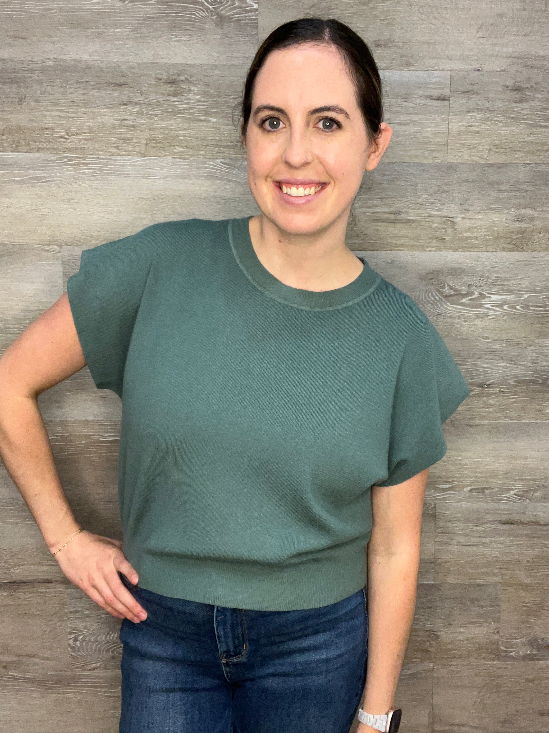 Round Neck Short Dolman Sleeve Sweater