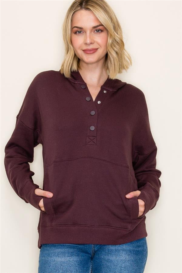 Oversized Snap Up Hooded Sweatshirt