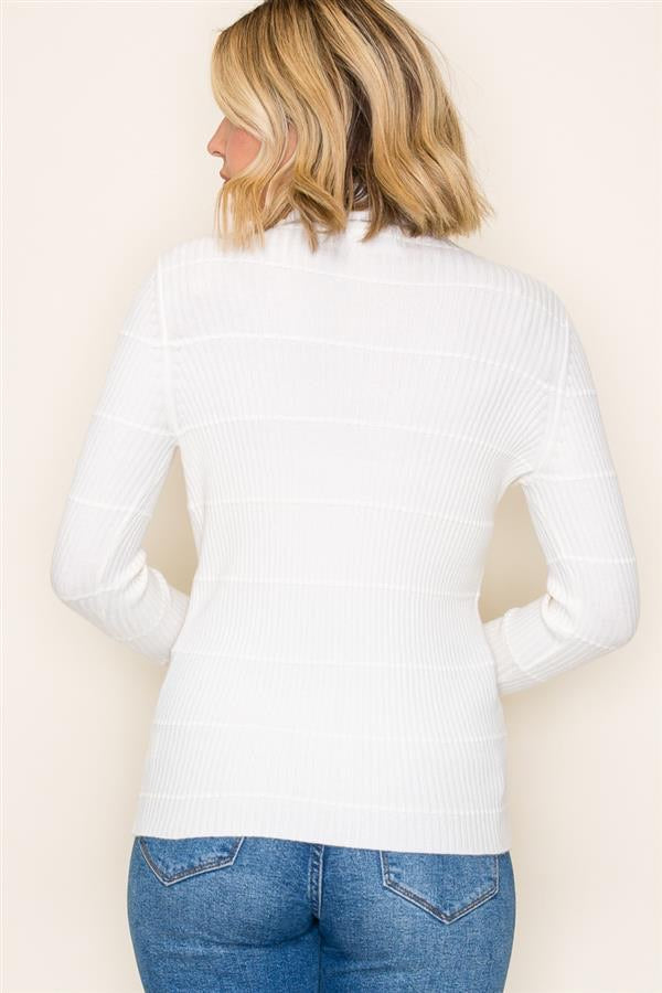 Pintuck Striped Mock Neck Sweater