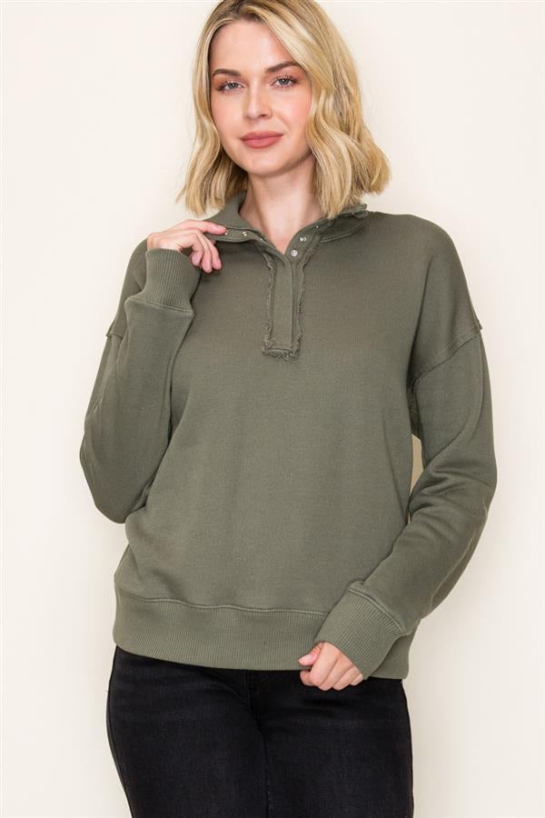 Snap Up Mock Neck Sweatshirt