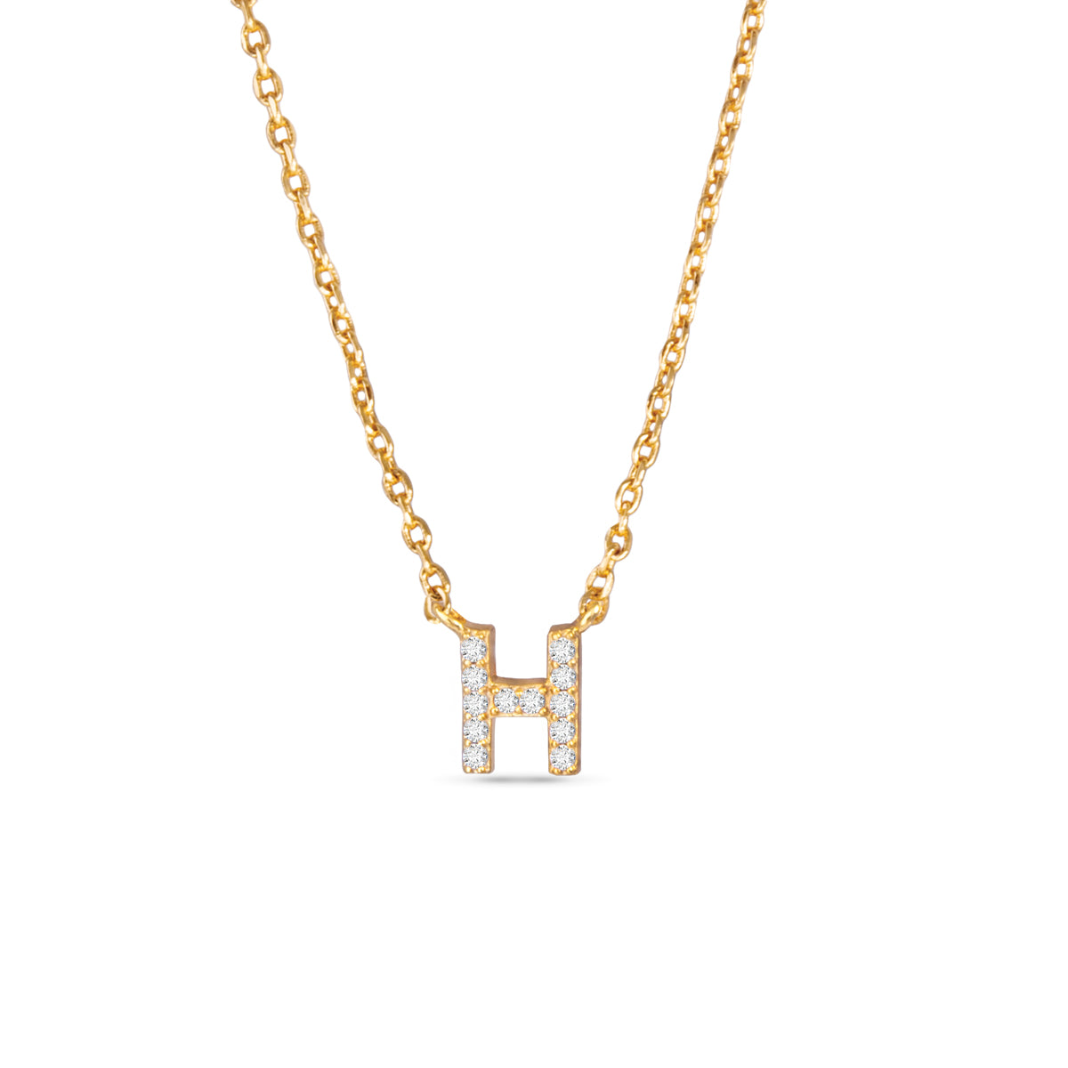 Gold CZ Initial Necklace - H