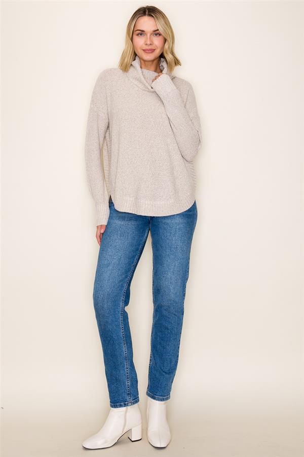 Slouchy Turtle Neck Waffle Sweater