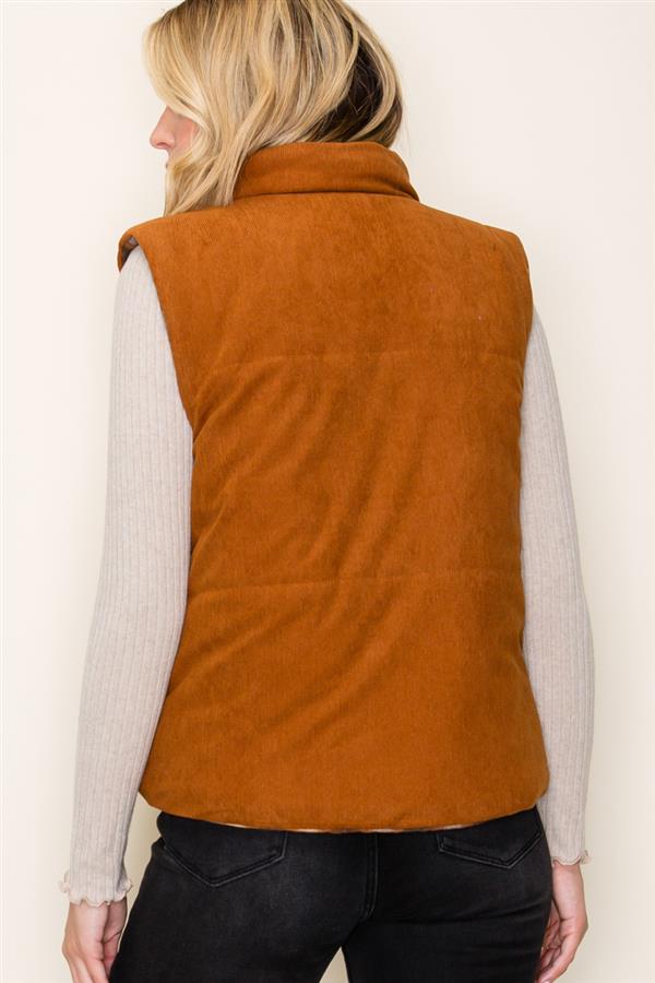 Corduroy & Plaid Reversible Puffer Vest