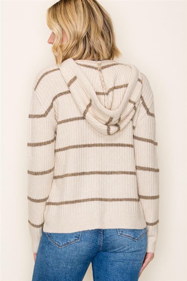 Striped Ribbed Hoodie Sweater