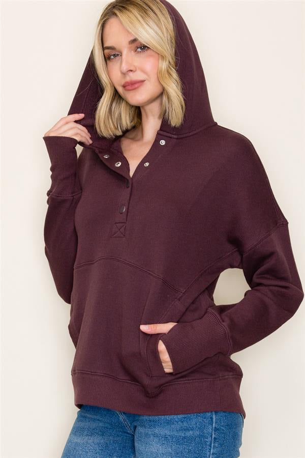 Oversized Snap Up Hooded Sweatshirt