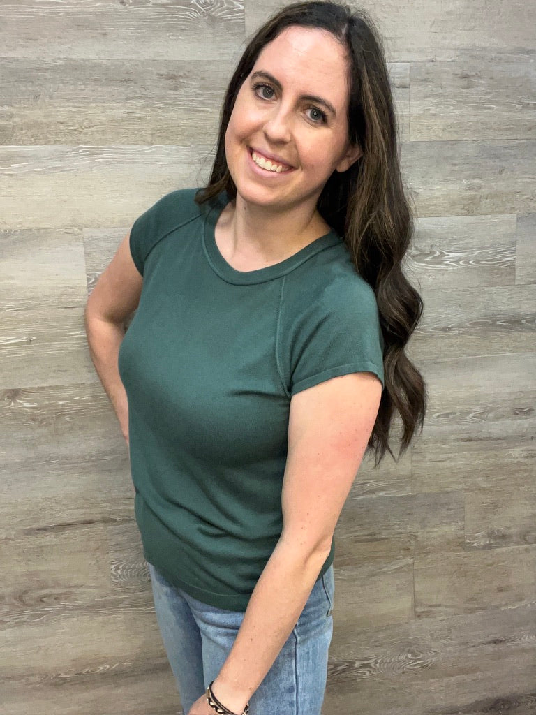 Raglan Short Sleeve Raw Edge Detail Top FINAL SALE