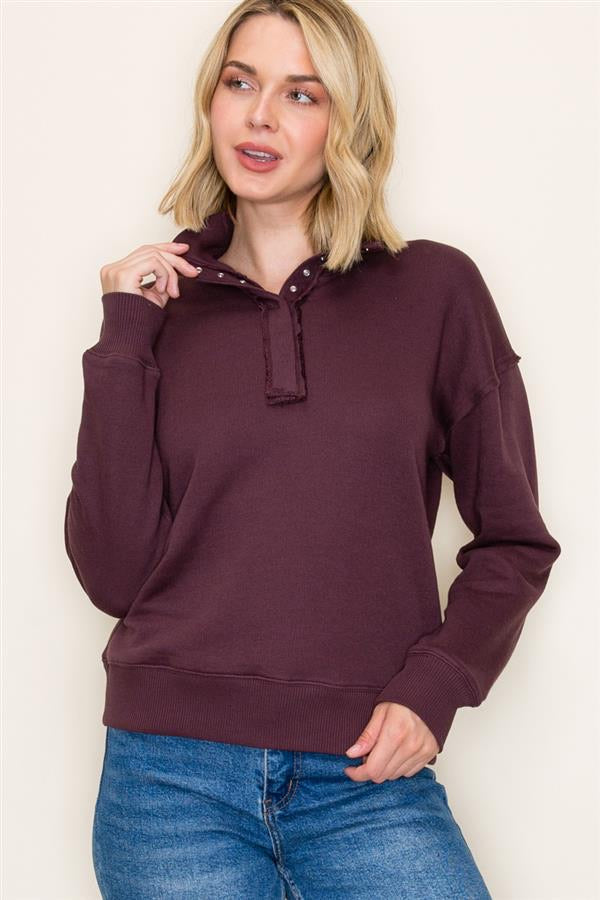 Snap Up Mock Neck Sweatshirt