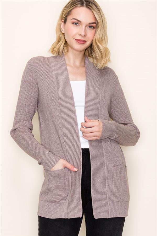 Open Front Waffle Textured Cardigan
