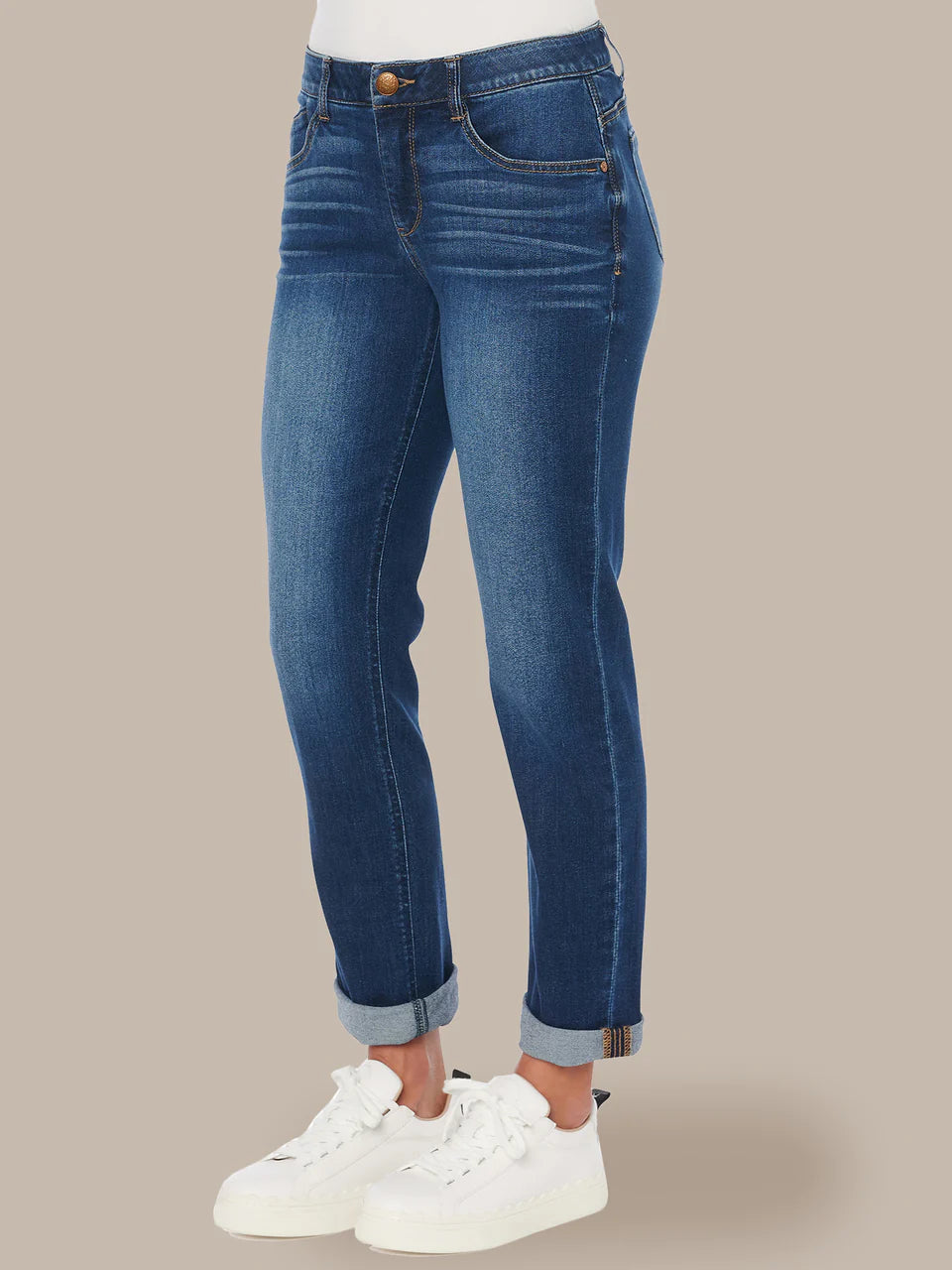 Petite Cuffed Blue Denim Girlfriend Jeans