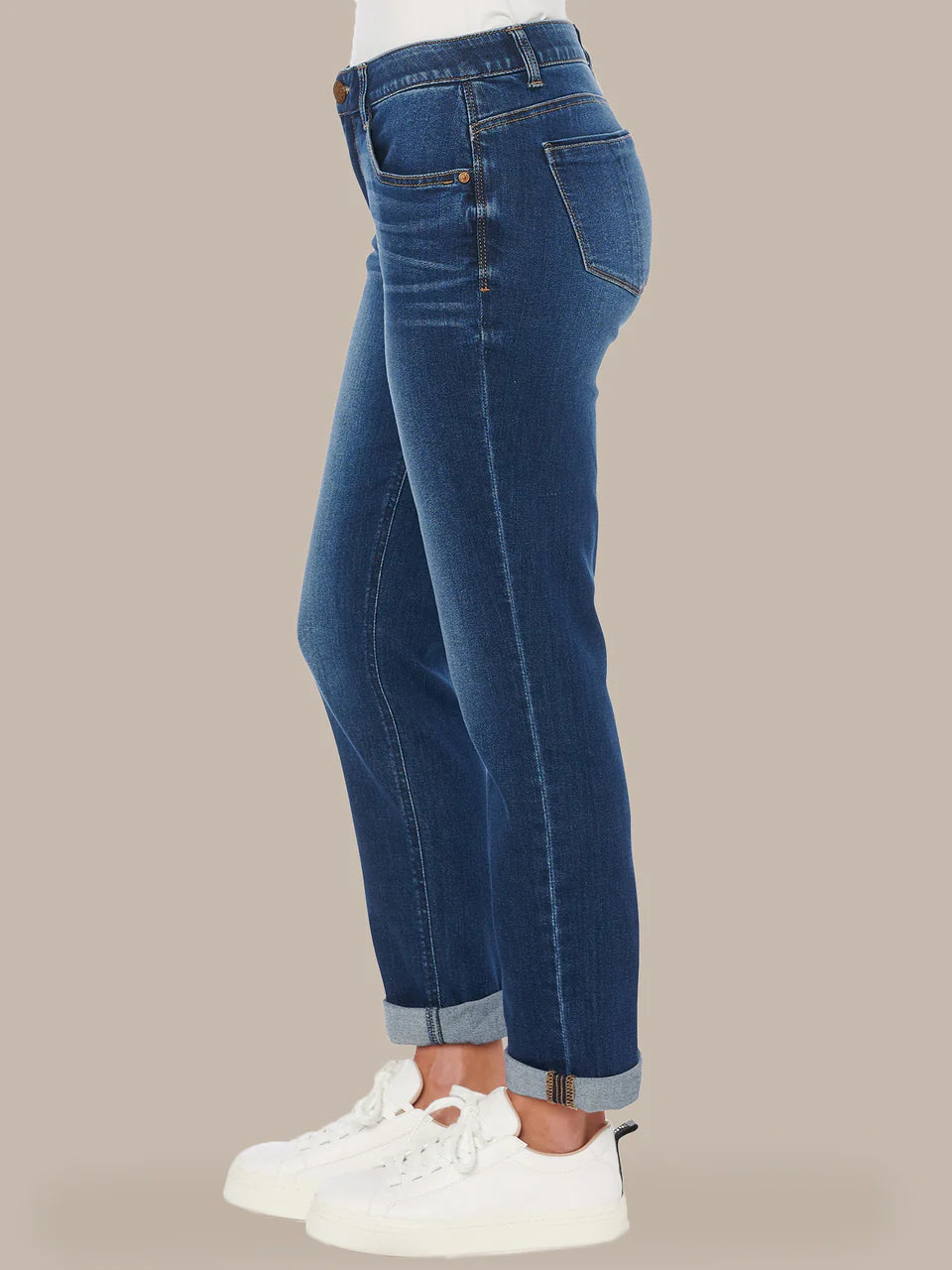 Petite Cuffed Blue Denim Girlfriend Jeans