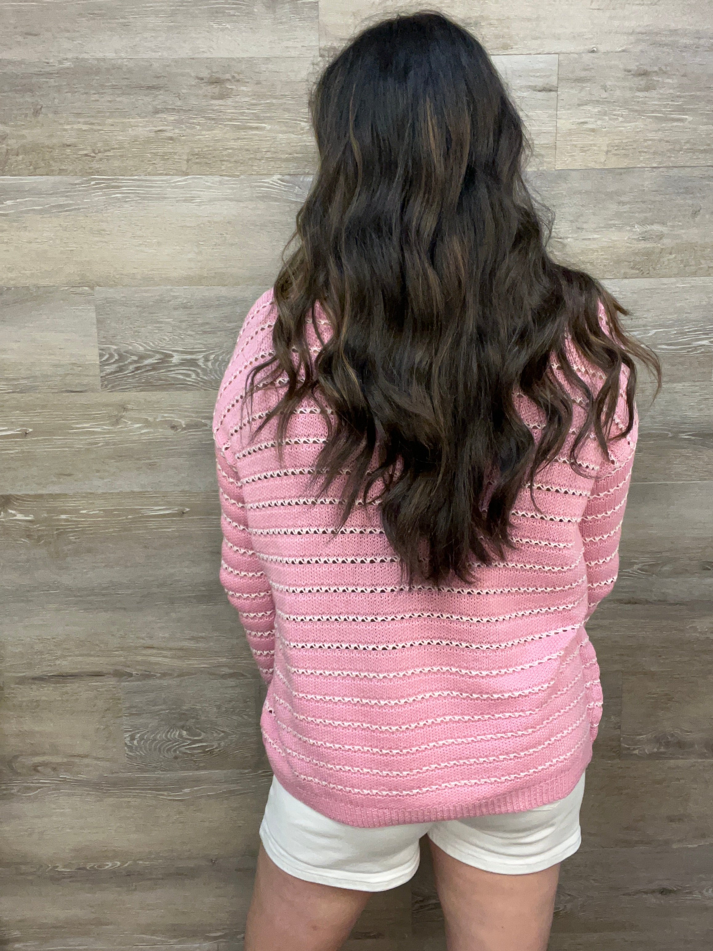 Crochet Open Weave Striped Sweater FINAL SALE