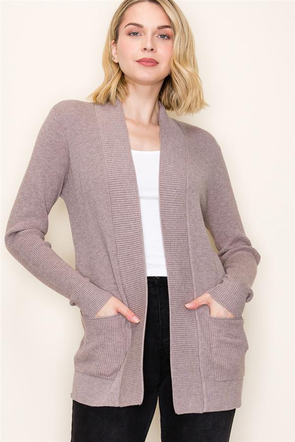 Open Front Waffle Textured Cardigan