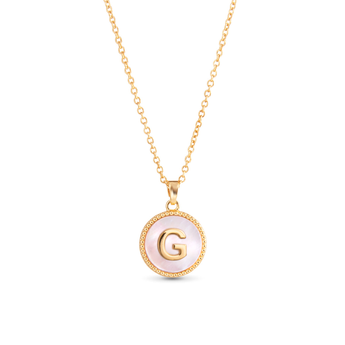 Gold Mother of Pearl Initial Necklace - G