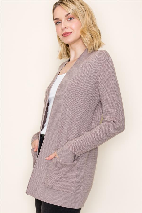 Open Front Waffle Textured Cardigan