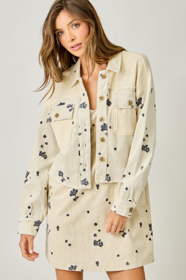 Washed Embroidery Mixed Jacket