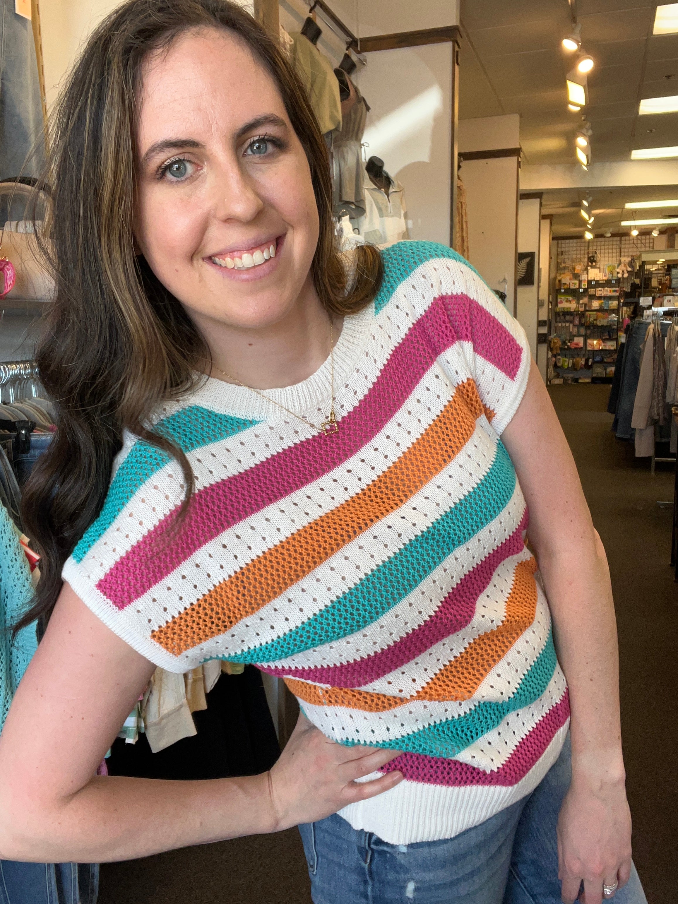 Color Block Pointelle Sweater FINAL SALE