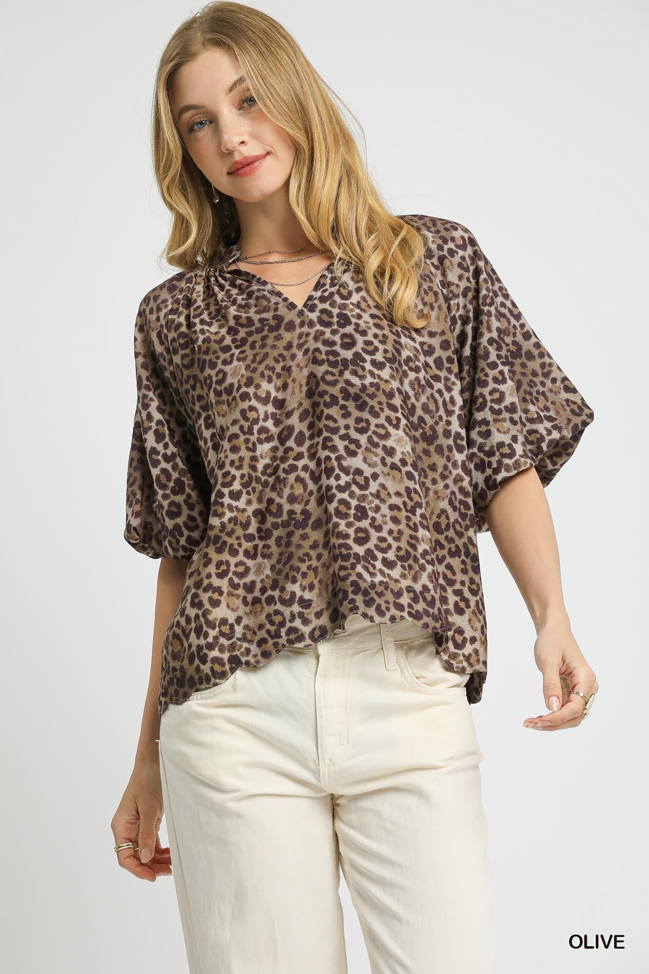 Bubble Sleeved Animal Print Blouse